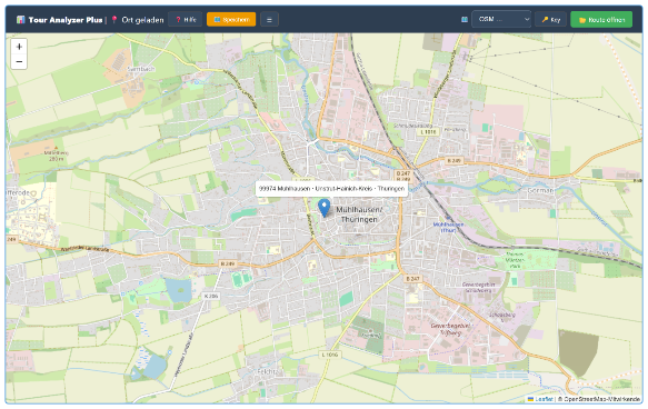 Startbildschirm Tour Analyzer Plus