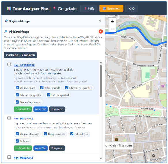 OSM Objektabfrage Sidebar